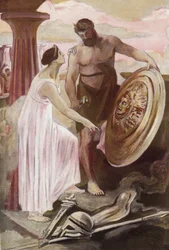 El escudo de Aquiles creado por Vulcano. Ilustración de Clement Gontier (1876-1918) para "La Ilíada" (Omero) de Homere. París, Henri Laurens