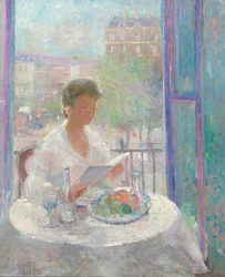 Dama Leyendo en una Ventana Abierta