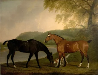 Caballos y perro en un paisaje, c.1830
