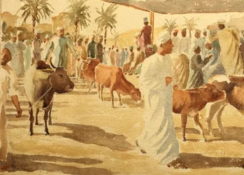 Mercado de ganado, Nizwa, Omán (2), 2018 (acuarela).