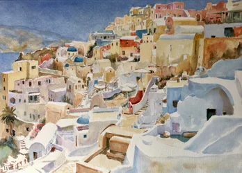 Santorini, Oia, 2018 (acuarela)