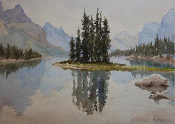 Isla Spirit, lago Maligne (1), 2016 (acuarela)