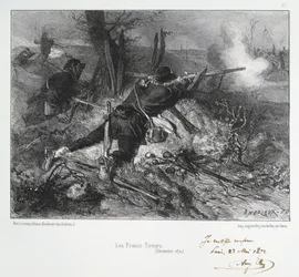 Guerra Franco-Prusiana 1870-1871: Fusileros franceses. De una serie de litografías de Clement August Andrieux sobre los Guardias Nacionales.