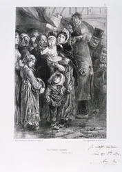 Guerra franco-prusiana 1870-1871. Sitio de París 19 sept. 1870-28 ene. 1871. Un comedor social nacional en París, enero de 1871. De una serie de litografías de Clément-Auguste Andrieux sobre las Guardias Nacionales. Escasez de alimentos, hambre