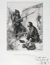 Guerra franco-prusiana 1870-1871. Sitio de París 19 sept. 1870-28 ene. 1871. Llegada de la Guardia Móvil para ayudar a defender París, septiembre de 1870. De una serie de litografías de Clément-Auguste Andrieux sobre las Guardias Nacionales.