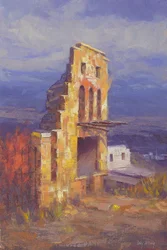 Vista de una antigua torre en ruinas