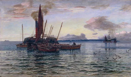 El mercado del arenque en el mar (en Loch Fyne, Argyll)
