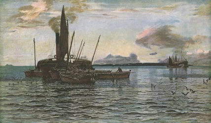 El mercado de arenques en el mar en Loch Fyne, Argyll, 1884, c. 1930