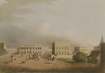 El Antiguo Palacio de Justicia, Calcuta, lámina 17 de Veinticuatro Vistas en Hindostán, grabado por Harradon, publicado por Edward Orme (1774-c.1820) 1805 (aguatinta)