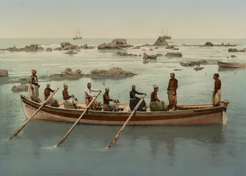 Barqueros, Jaffa, Israel, c.1890-1906 (impresión fotocromática)