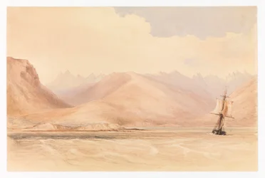 El buque de investigación HMS "Beagle" en el Canal de Beagle, Sudamérica