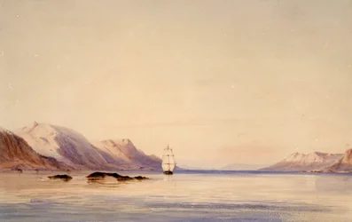 El buque de investigación HMS "Beagle" en el Canal de Beagle, Tierra del Fuego