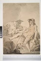 Escena pastoral con dos niños y animales