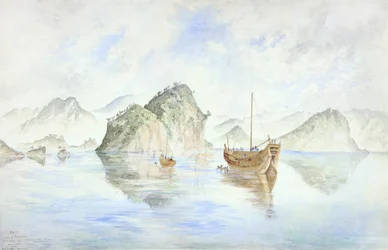 Nagasaki, Japón: Isla de Pappenberg (acuarela)