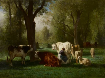 Paisaje con ganado y ovejas