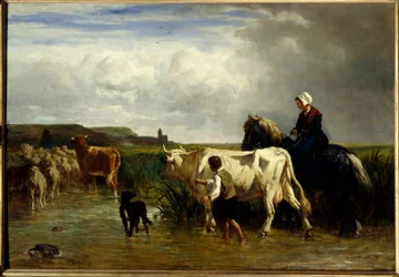 Le passage du gué Pintura de Constant Troyon (1810-1865)