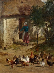 Pollos frente a un cortijo