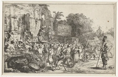 Feria del pueblo con dos charlatanes