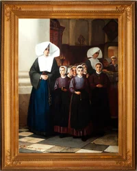 Pintura. Firmado y fechado: Constant Meunier 1864. Los huérfanos. Óleo sobre lienzo. Detalle.