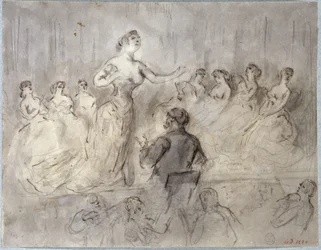 Escena de café-concert, orquesta y cantantes, hacia 1875-1880