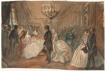 La Emperatriz Eugenia recibiendo al Cuerpo Diplomático después del nacimiento del Príncipe Imperial, 1800s