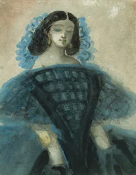 Joven con vestido azul y negro, ca. 1863.