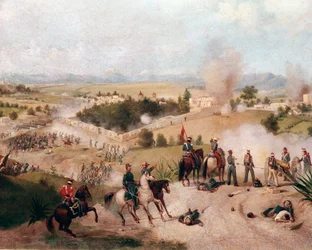Guerra mexicano-estadounidense: vista de la batalla de Molino del Rey el 08/09/1847 (detalle). Pintura de Constantino Escalante