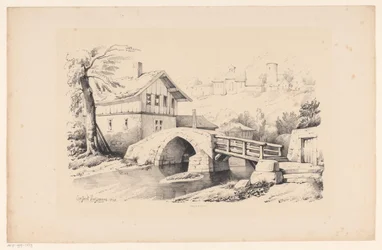 Puente y casa en un paisaje montañoso El paisaje (título de la serie)
