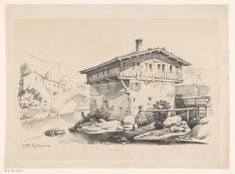 Casa y molino de agua en pueblo de montaña El paisaje (título de la serie)