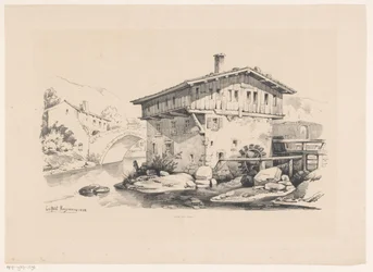 Casa y molino de agua en un pueblo de montaña
El paisaje (título de la serie)
