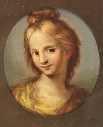 Cabeza de una niña con vestido amarillo