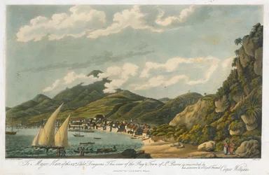 Vista de la bahía y de la ciudad de Saint Pierre (Martinica). Litografía (42,3x56 cm) de Cooper Willyams (1762-1816)