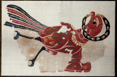 Arte copto: fragmento de tapiz de lana y lino: pájaro (¿águila?) siglo V d.C. De Egipto. París, Museo del Louvre