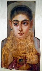 Arte copto: joven mujer llamada "La Europea" Fayum (alrededor de 160 d.C.) Pintura de cera sobre madera. París, Museo del Louvre