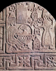 Jesús lavado por dos enfermeras (relieve de estela, siglo VI)