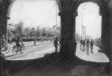 Escena urbana con arcos