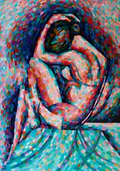Mujer contemplativa en mosaico