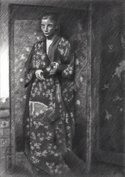 Mujer con un elegante kimono japonés