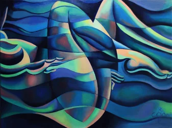 Figuras azules en movimiento