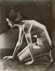 Mujer agachada geométrica