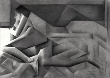 Mujer geométrica en actitud contemplativa