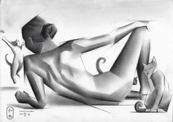 Mujer geométrica y gatos