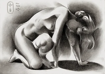 Desnudo arrodillado con elegancia
