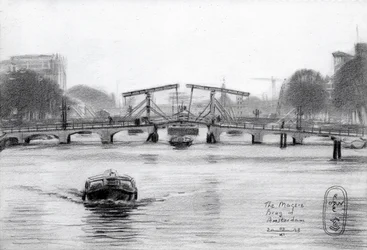 Dibujo del puente Magere Brug de Ámsterdam