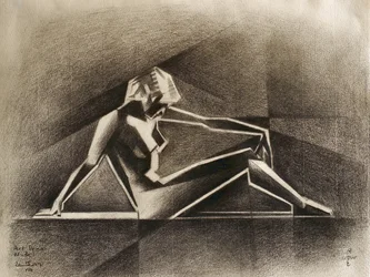 Desnudo cubista pensativo