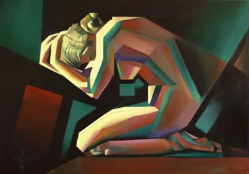 Figura arrodillada y pensativa