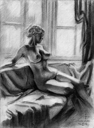 Desnudo pensativo junto a la ventana