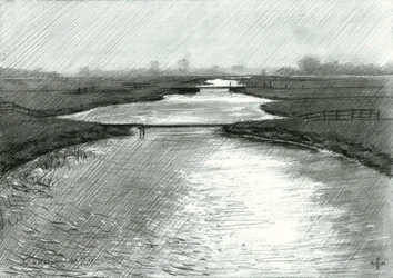 Boceto de un paisaje fluvial tranquilo