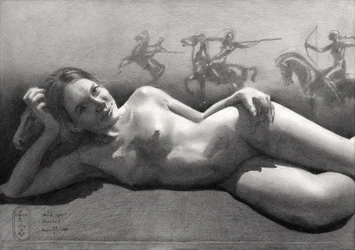 Desnudo recostado con jinetes