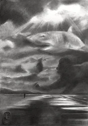 Paisaje onírico de la ballena del cielo